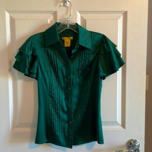 Beautiful silk emerald green Catherine MaLandrino blouse, 2 petite